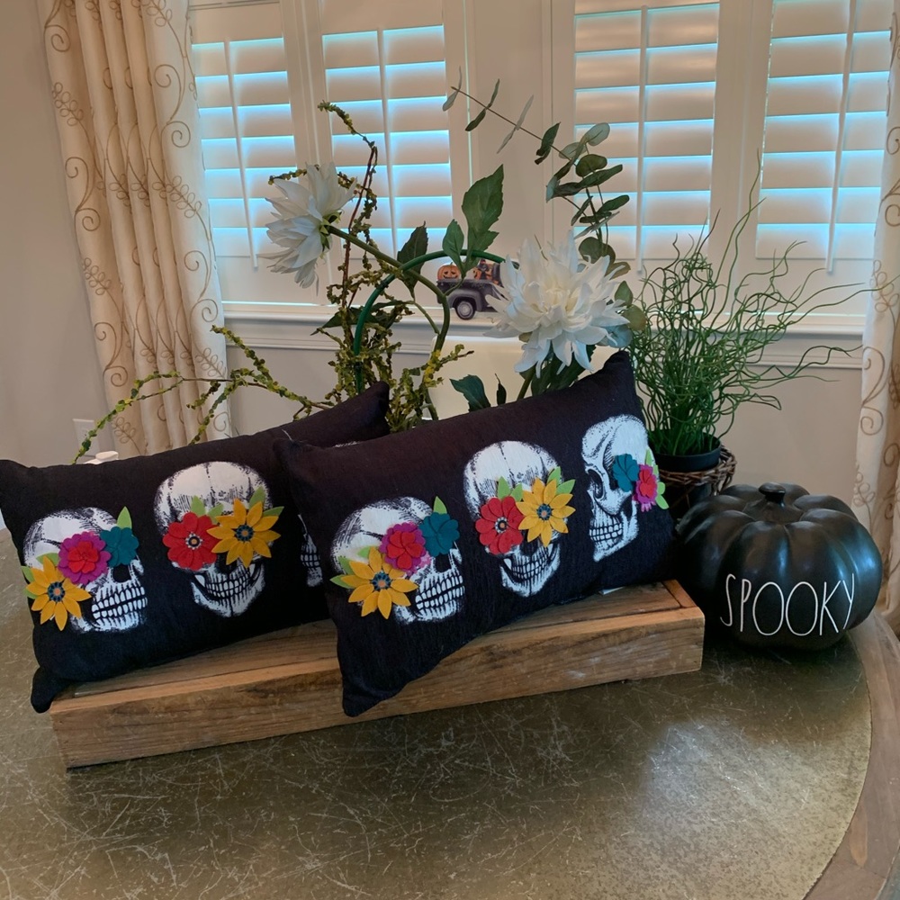 Spooky Night Floral Skull Halloween Pillows